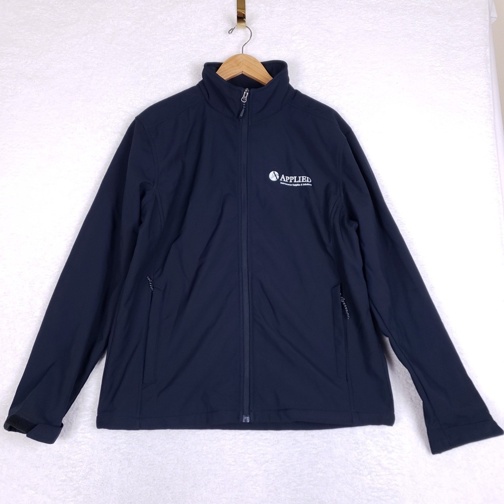Trimark Softshell Jacket Mens‎ Large L Full Zip Navy Blue Fleece Lined Applied